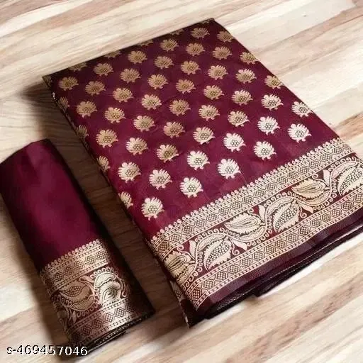 Banarasi Silk Zari Woven Saree for Women (Wine, 6.3 m)