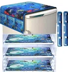 Knit Printed Fridge 3 Pcs Mat with 2 Pcs Handle & Top Cover 
