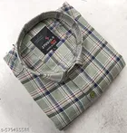 Cotton Blend Checked Shirt for Men, Green 