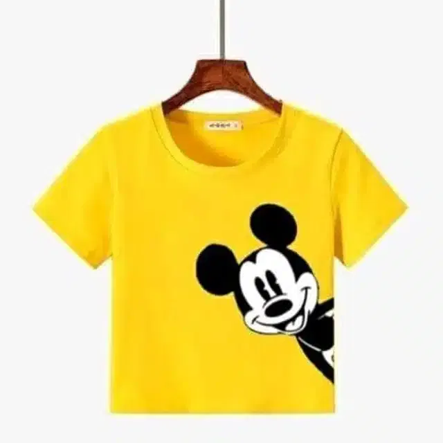 Printed Crop T-shirt for Women (Yellow, L)