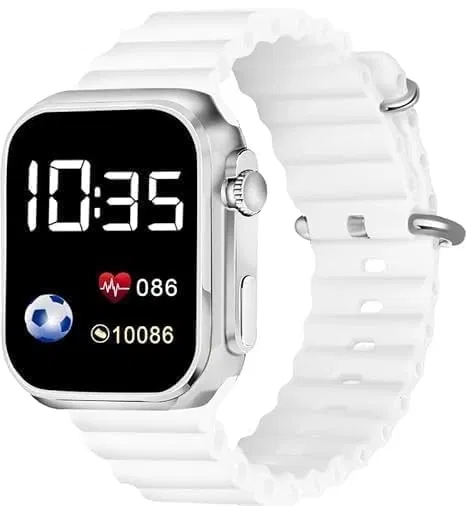 Waterproof Ultra LED Display Kids Watch for Boys & Girls (White)