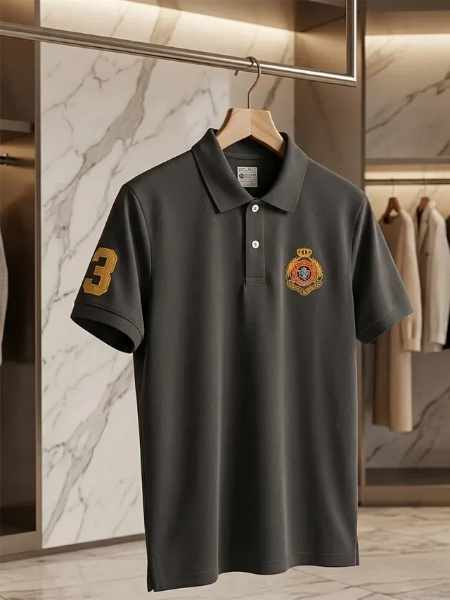 Embroidered Polo T-shirt for Men (Black, L)