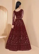 Net Embroidered Semi Stitched Lehenga for Girls 