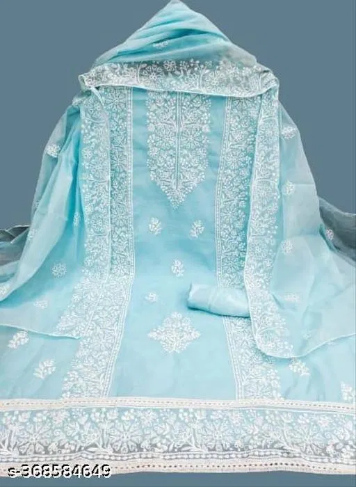 Embroidered Floral Patiala Suits for Women (Blue, Un Stitched)