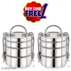 Stainless Steel 3 Layer Lunch Box (Silver, Pack of 2)