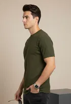 Polyester Round Neck T-shirt for Men, Olive 