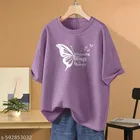 Cotton Blend Printed T-shirt for Women, Purple 