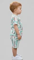 Cotton Blend Geometric Clothing Set for Boys, Aqua Blue 