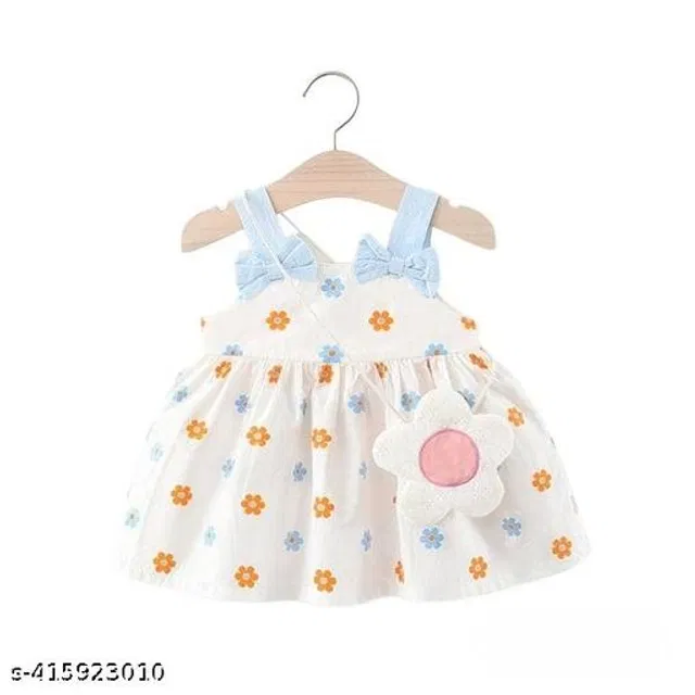 Cotton Frock for Girls (White, 1-2 Years)