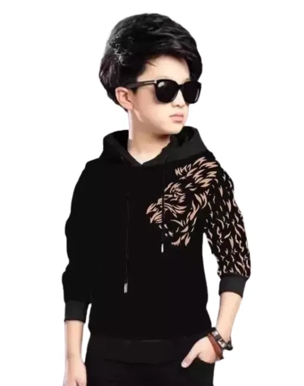 Light Fleece Printed Hoodie for Kids, Black, (6-8 Years)