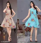 Crepe Printed Flared Dress for Women 