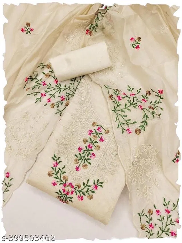 Embroidered Unstitched Suit for Women (Beige, 2.25 m)