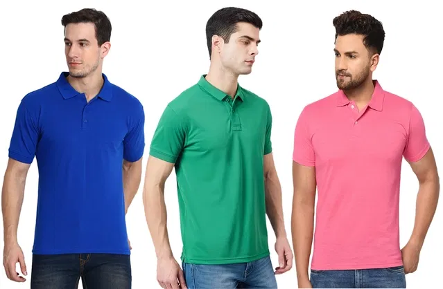 Polo T-shirts for Men, Pack of 3 (Multicolor, XL)