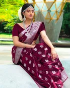 Litchi Silk Zari Woven Saree for Women, Maroon 