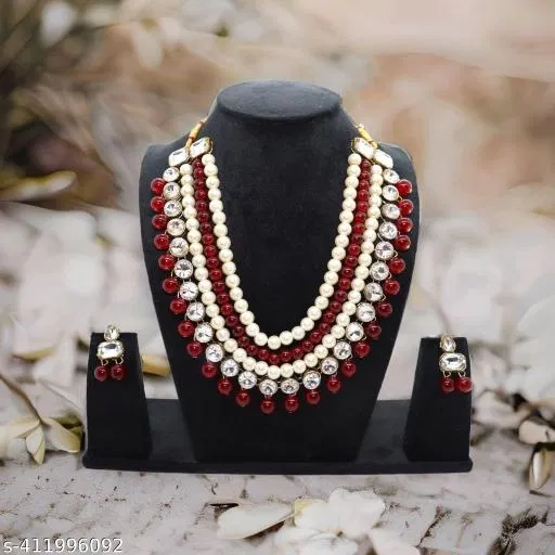 Stylish Kundan & Alloy Women’S Jewellery Sets, Maroon