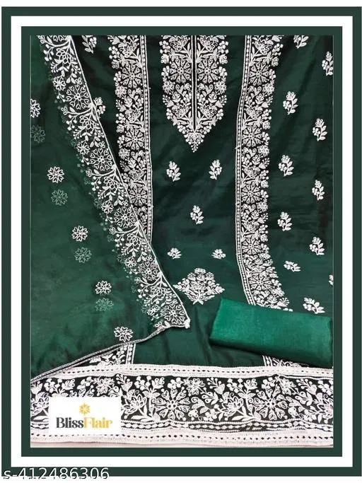 Embroidered Floral Patiala Suits for Women (Green, Un Stitched)