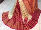 Litchi Silk Zari Woven Saree for Women, Cream 
