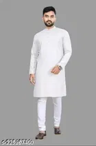 Cotton Blend Solid Kurta with Pyjama Set for Men 