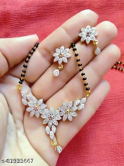 Alloy Mangalsutra with 1 Pair Earrings for Women (Multicolor, Set of 2)