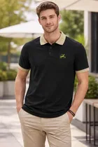 Casual Wear Polo Neck Cotton Blend T-Shirt for Men, Black 