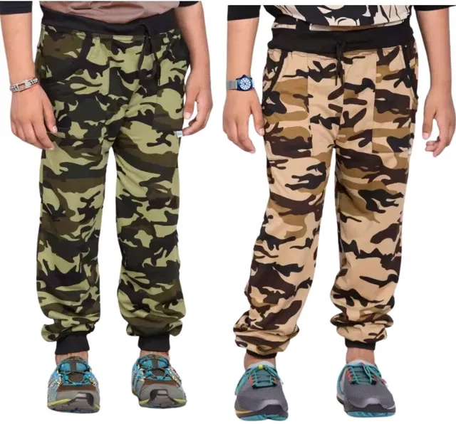 Cotton Blend Regular Fit Trackpants for Boys & Girls (Brown & Green, 5-6 Years) (Pack of 2)