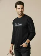 Polyester Printed T-shirt for Men, Black 