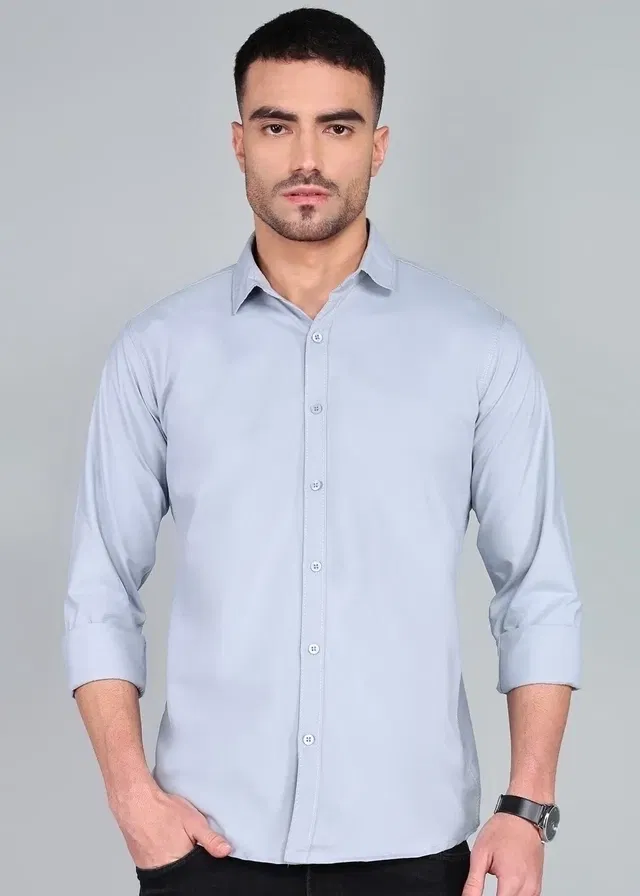 Cotton Blend Shirts for Men, Grey (L)