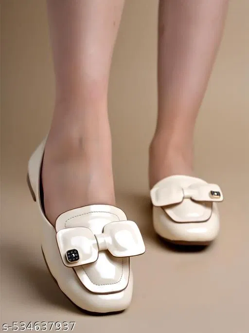 Patent Leather Ballerinas for Women (Cream, IND-7)