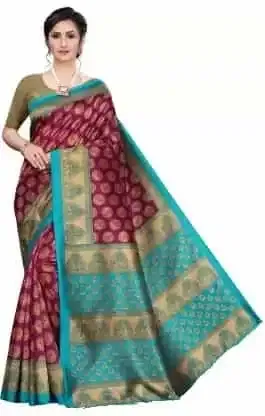 कानूड़ा प्रिंट्स फैंसी विमेंस मैसूर आर्ट सिल्क प्रिंटेड साड़ी (टील) (K-46)