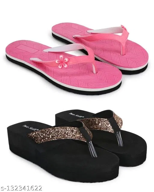 Flip-flops for Women (Pink, 6) Pack of 2