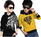 Cotton Blend Printed Hoodie for Boys (Mustard & Black, 2-3 Years) (Pack of 2)