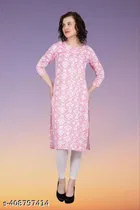 Polycotton Printed Kurti for Women, Pink 