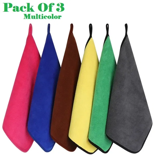 Microfiber Thick Lint & Streak-Free Multipurpose Cleaning Clothes (Multicolor, Pack of 3)