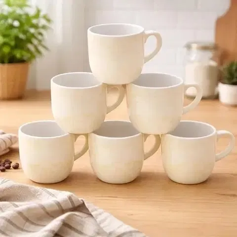 Ceramic Tea & Coffee Cup, Yellow, Pack of 6 (140 ml)
