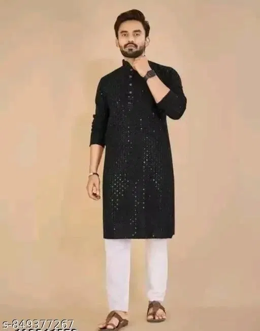 Embellished Rayon Kurta Set for Men (XL)