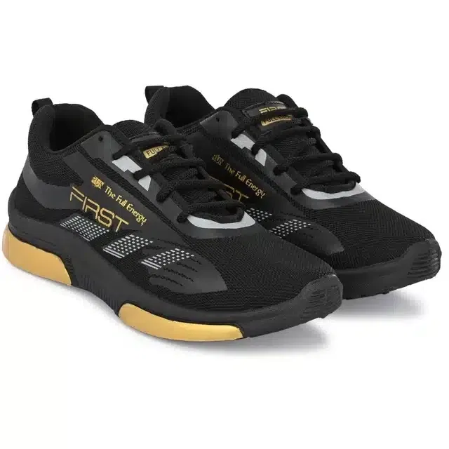 First Running Sports Shoes for Men, Black & Golden (10)