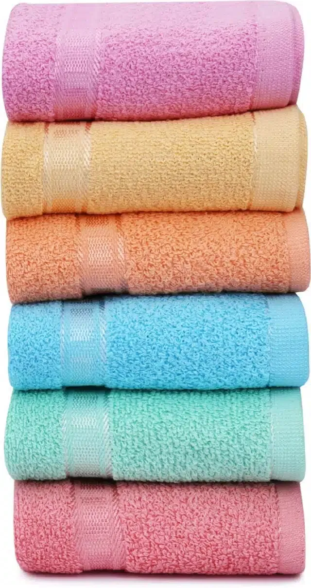 Cotton High Absorbent Antibacterial Hand Towels (Pack of 6) (Multicolor, 14x21 inches)