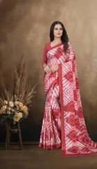 Art Silk Printed Saree for Women, Pink 