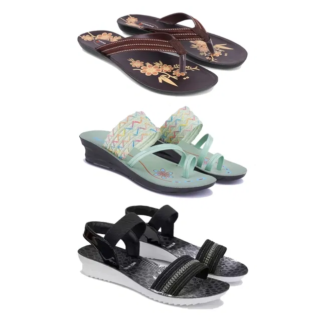 Flats with Heels & Sandals for Women (Multicolor, 7) (Set of 3)