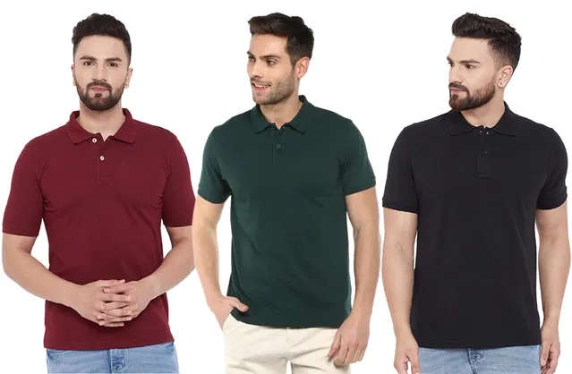 Polo T-shirts for Men, Pack of 3 (Multicolor, L)
