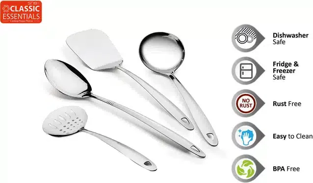 Stainless Steel Cooking & Serving Spoon (Set of 4, Silver)