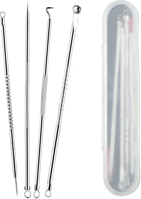 4-Piece Blackhead & Acne Removal Needle Kit For Blemish, Pimple, and Pore Cleaning