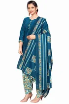 Cotton Blend Printed Kurti with Salwar for Women 