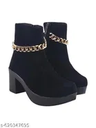 Solid Suede Heeled Boots for Women Black 