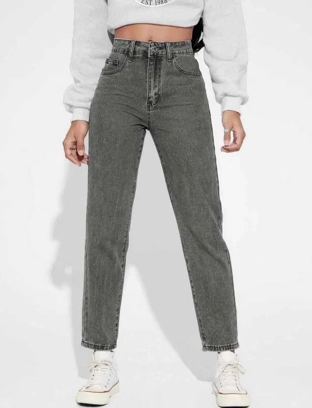Denim Straight Fit Jeans for Women (Dark Grey, 32)