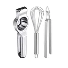 Oc9 Stainless Steel Lemon Squeezer & Egg Whisk & Roti Chimta Kitchen Tool Set, O-12