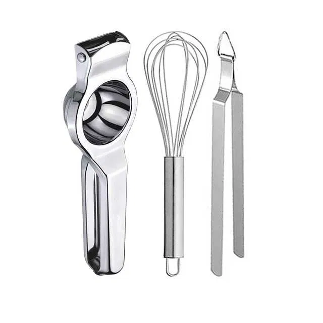 Oc9 Stainless Steel Lemon Squeezer & Egg Whisk & Roti Chimta Kitchen Tool Set (O-12)