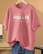 Cotton Blend Printed T-shirt for Women, Peach 