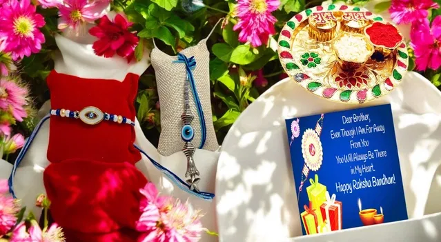 Metal 2 Pcs Rakhi with 4.5 Inch Plate & Greeting card, Roli (Multicolor, Set of 1)