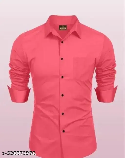 Cotton Blend Solid Shirt for Men, Pink (XL)